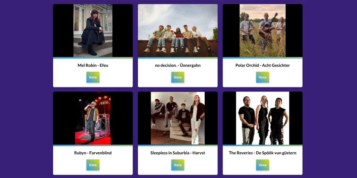 Mehrere Fotos von Bands, die bei einem Voting teilnehmen